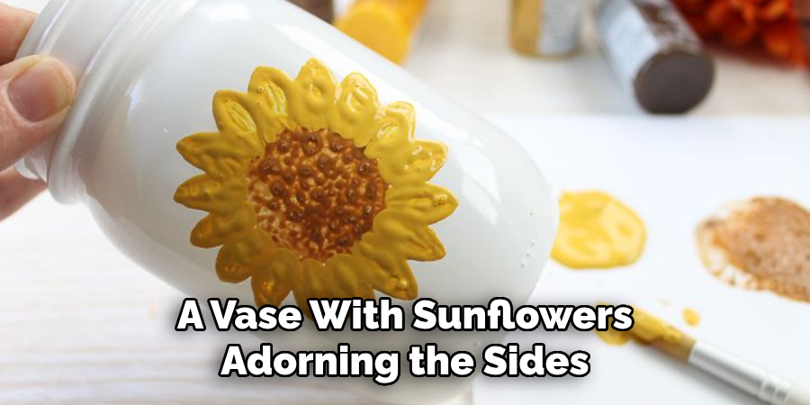 A Vase With Sunflowers Adorning the Sides